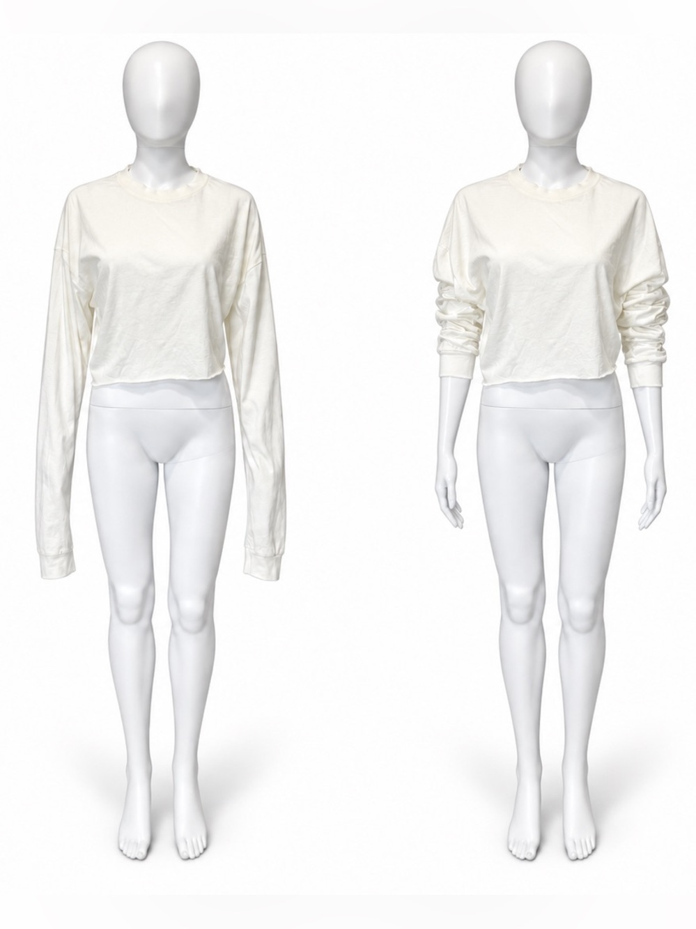 Ivory Cropped Extra Long Sleeve T-Shirt Relaxed Oversized Fit